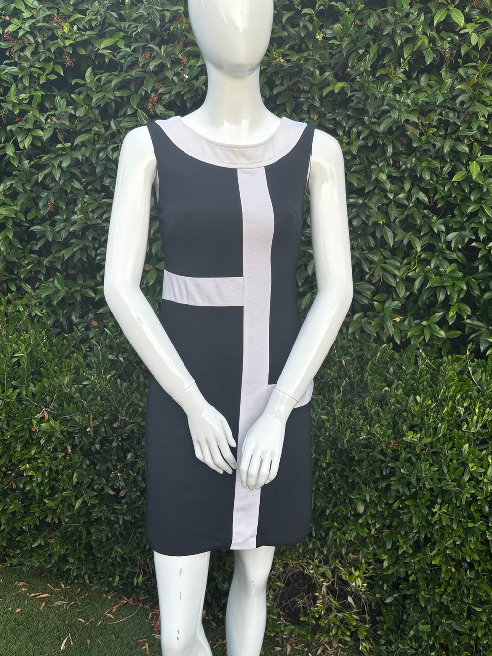 Sleeveless Black Mini Dress with White Contrast Panel